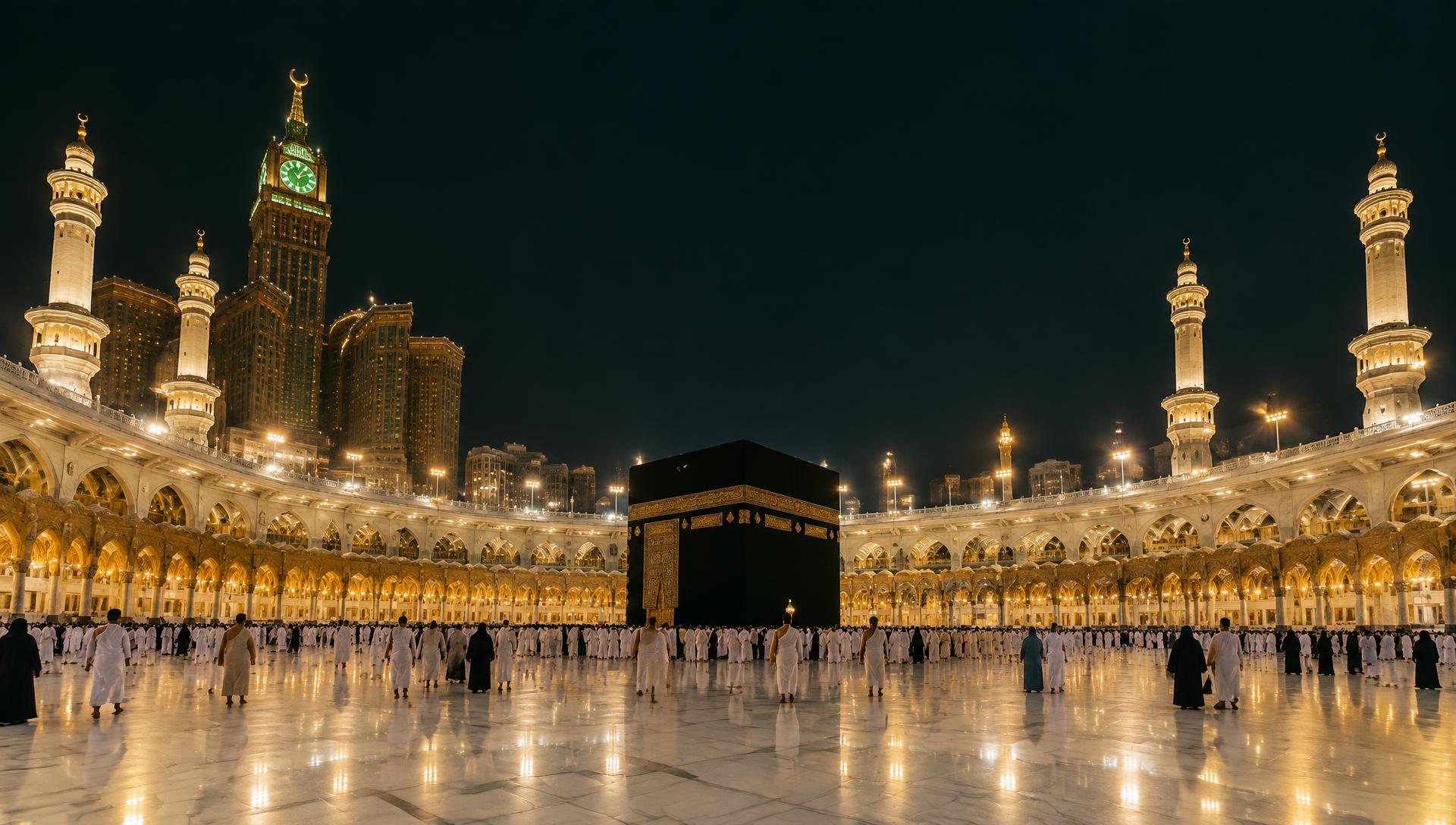 الكعبة المشرفة في المسجد الحرام ليلاً